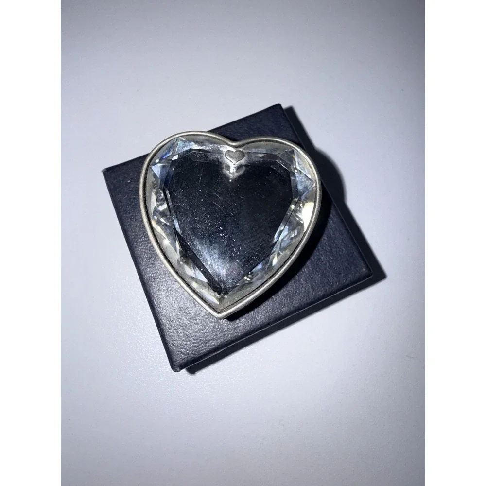Pewter Tone Finish Hinged Lid Heart Jewelry Trinket Box Mini‎ Crystal Heart Top